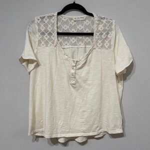 We The Free Free People Ivory Crochet Lace Henley Slub Cotton Top OB2421884‎ SP